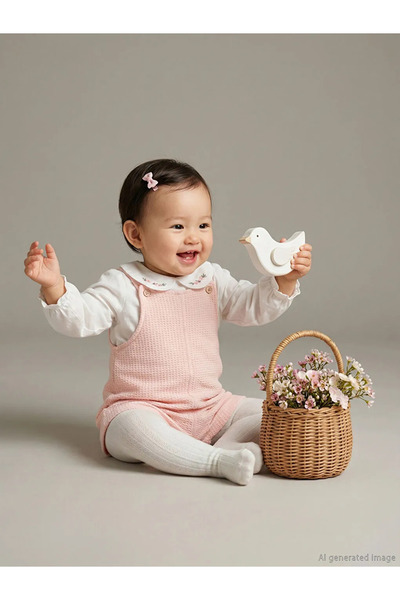 LC Waikiki Pembe Bebe Yaka Çiçekli Kız Bebek Salopet Elbise