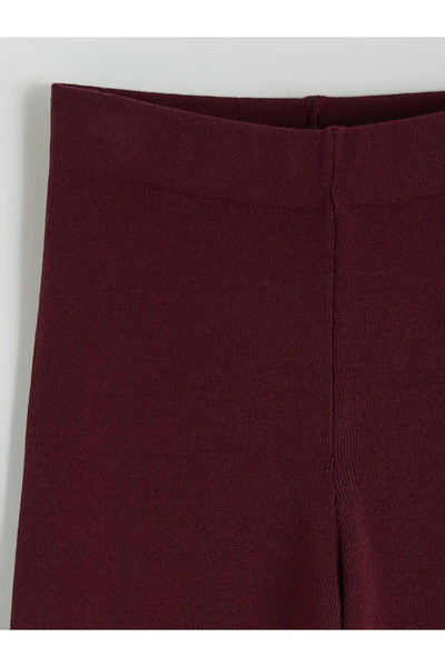 LC Waikiki Burgundy Elastic Waist Wide Leg Women's Knitwear Trousers