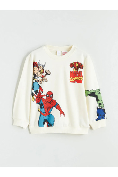 LC Waikiki Μπεζ φούτερ και παντελόνι για αγόρια με στάμπα Marvel Comics