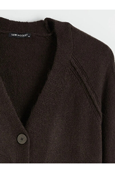 LC Waikiki Brown V-Neck Women's Knitwear Cardigan
