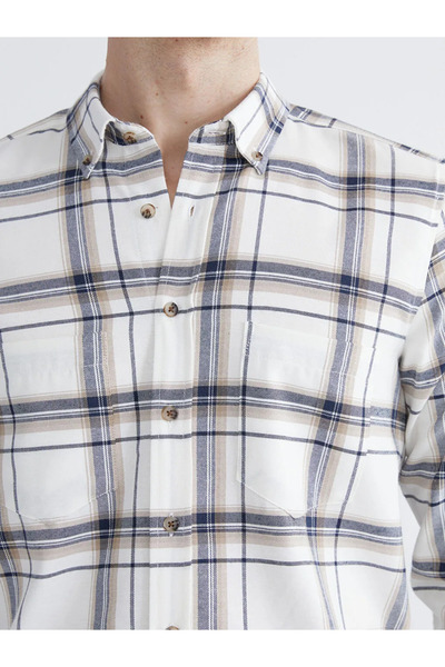 LC Waikiki Beige Regular Fit Long Sleeve Plaid Gabardine Men's Shirt