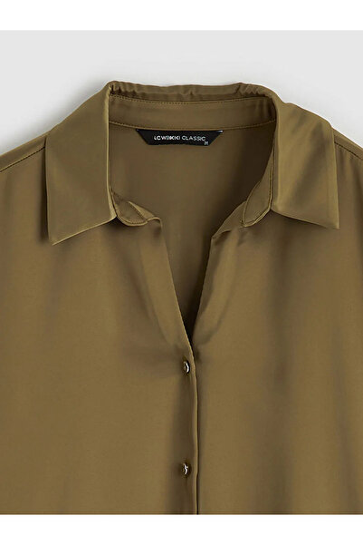 LC Waikiki Cămașă de damă verde, din satin, cu croială lejeră