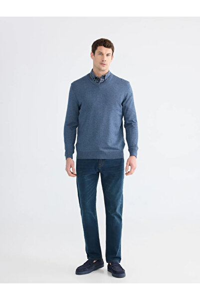 LC Waikiki Blue v-neck men's knit sweater