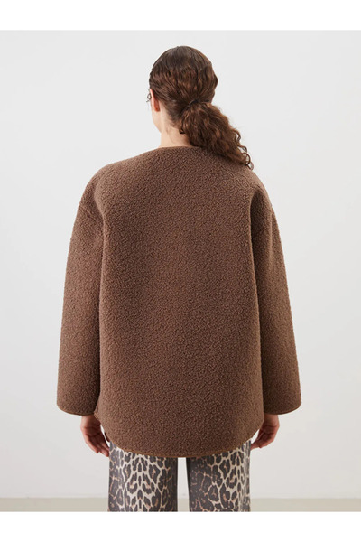 LC Waikiki Brown Crew Neck Women's Plush Coat