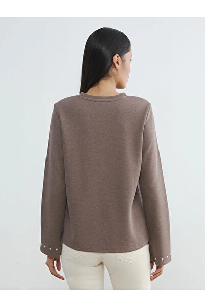 LC Waikiki Beige Crew Neck Pearl Detailed Blouse