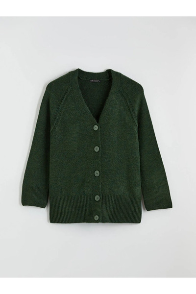 LC Waikiki Khaki v-neck women's knit cardigan