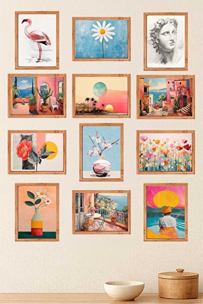 UNT Boho & Modern Frame-Look Decorative Painting Set – 12 Piece Wall Decor
