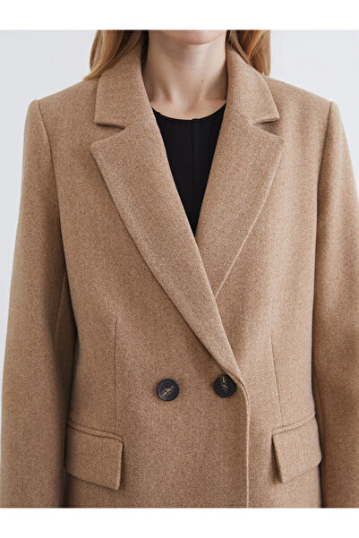 LC Waikiki Beige Double-Breasted Collar Women's Cashmere Blazer Jacket