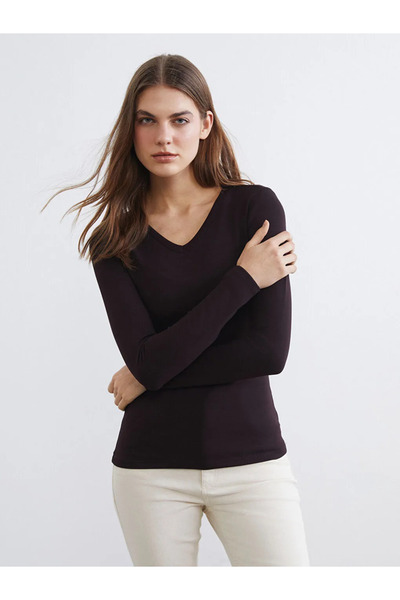 LC Waikiki Brown V-Neck Women's Bodysuit