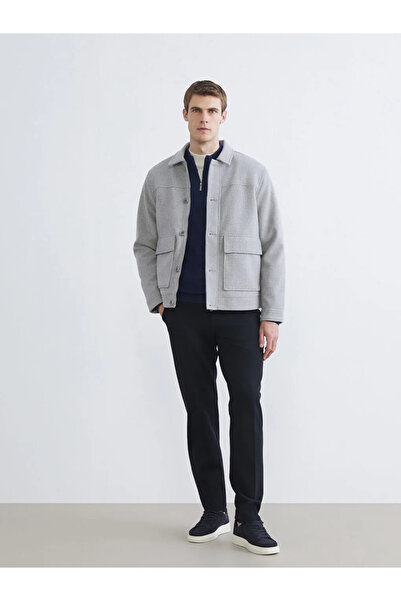 LC Waikiki Γκρι ανδρικό παλτό με καστανόχρωμο καλούπι