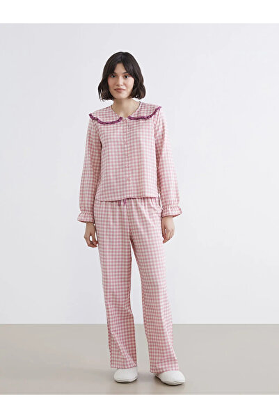 LC Waikiki Pink Peter Pan collar Plaid Women's Pajama Set