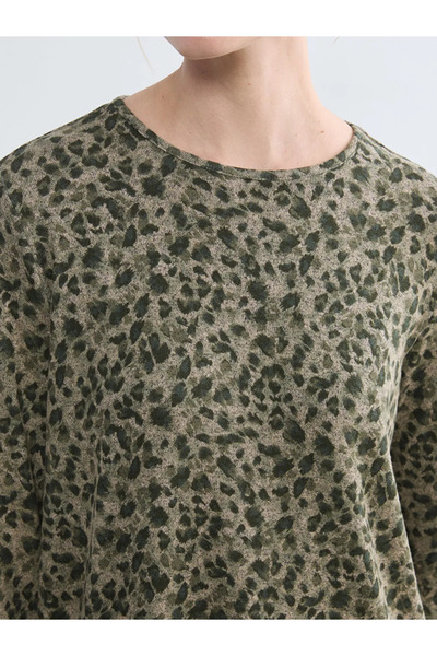 LC Waikiki Khaki Crew Neck Patterned Blouse