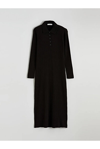 LC Waikiki Black Polo Neck Ribbed Knitwear Dress