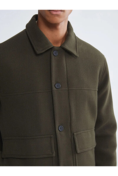 LC Waikiki Khaki Standard Fit Shirt Collar Men's Cashmere Coat