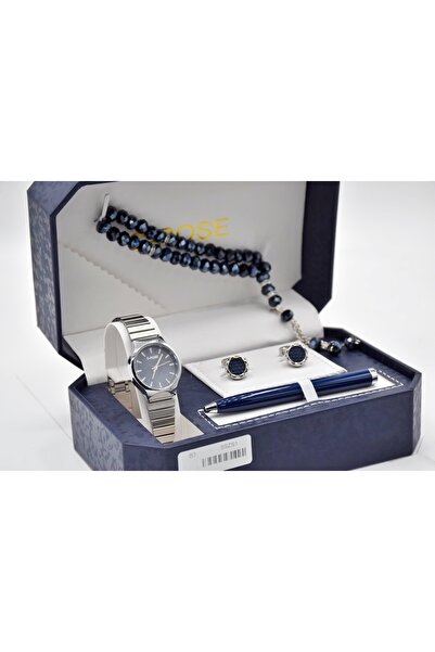 C-ROSE ساعة رجالي ضد الماء مع كبك وقلم ومسبحة وعلبة فخمة