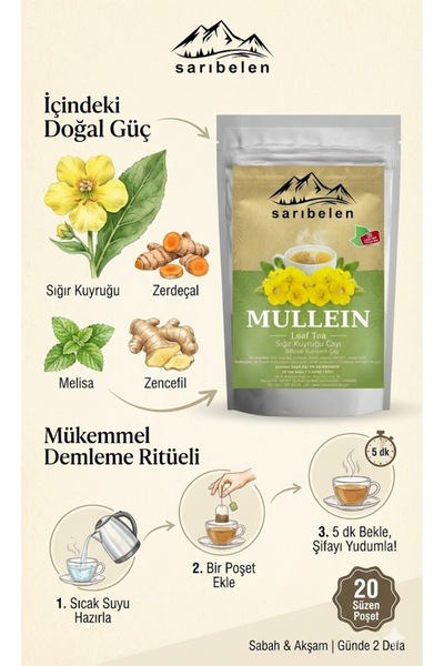 sarıbelen Mullein Tea Sığır Kuyruğu Karışımlı Bitkisel Çay 20 süzen poşet