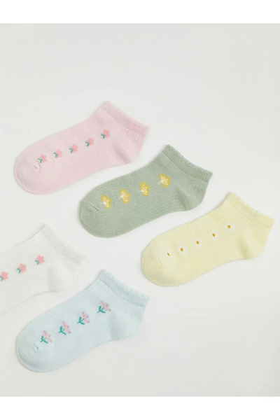 LC Waikiki Дамски чорапи до глезена с шарка в екрю, комплект от 5