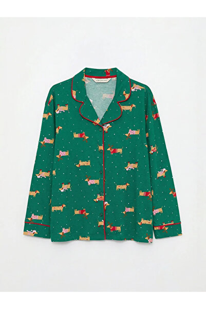 LC Waikiki Green shirt collar new year's themed women's pajama set