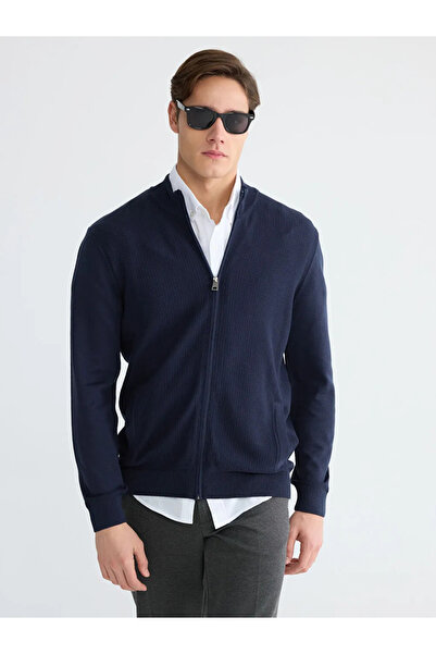 LC Waikiki Navy Blue Polo Neck Men's Knitwear Cardigan