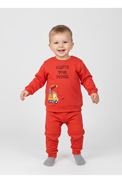 Bolly Baby Baskılı Omuzdan Çıtçıtlı Sweatshirt Uzun Alt Üst Mevsimlik Erkek B...