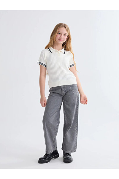 LC Waikiki Pantaloni de blugi gri cu picior larg pentru fete, model Stone