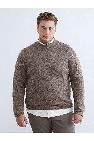 LC Waikiki Brown Plus Size Half Turtleneck Men's Knitwear Sweater