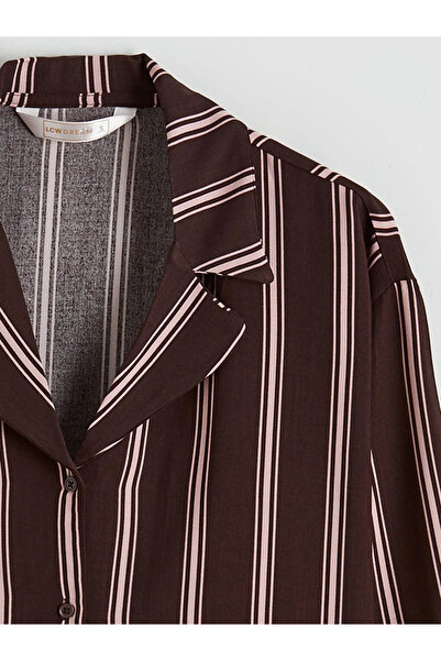 LC Waikiki Brown Shirt Collar Striped Women's Pajama Set