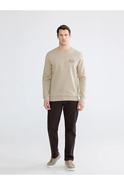 LC Waikiki Beige Crew Neck Men's Thick Sweatshirt