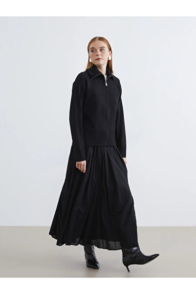 LC Waikiki Black Polo Neck Women's Knitwear Cardigan