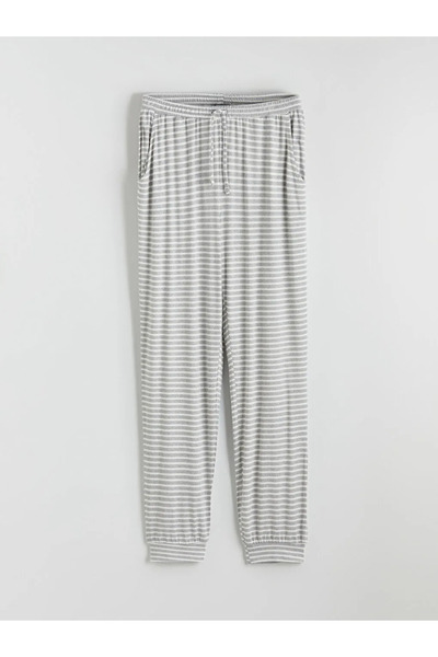 LC Waikiki Gray Elastic Waist Striped Women's Jogger Pajama Bottoms
