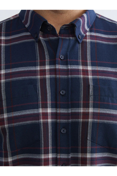 LC Waikiki Burgundy Regular Fit Long Sleeve Plaid Men's Shirt