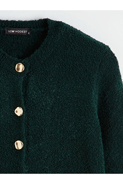 LC Waikiki Green Crew Neck Women's Knitwear Cardigan