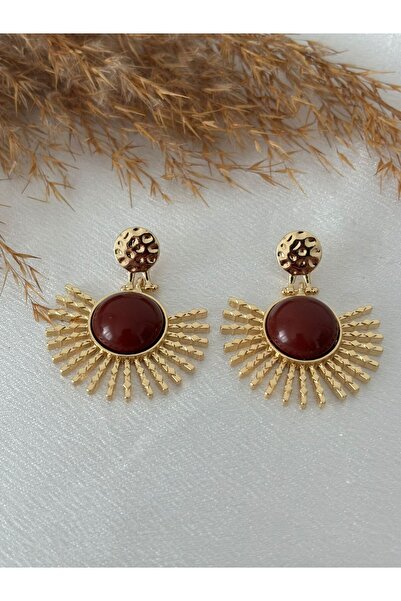 BIJUTERI Sun Form Stone Design Earrings