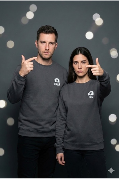 PERISENSE Dear Couple Combination Printed 2-Piece Cotton 3-Yarn Hoodless Over...