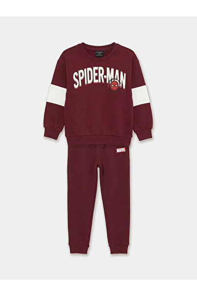 LC Waikiki Bordo Spider-Man Printed Boys' Thick Tracksuit Set