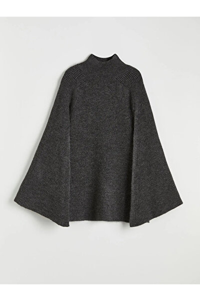 LC Waikiki Anthracite Half Turtleneck Sleeves Slit Women's Sweater