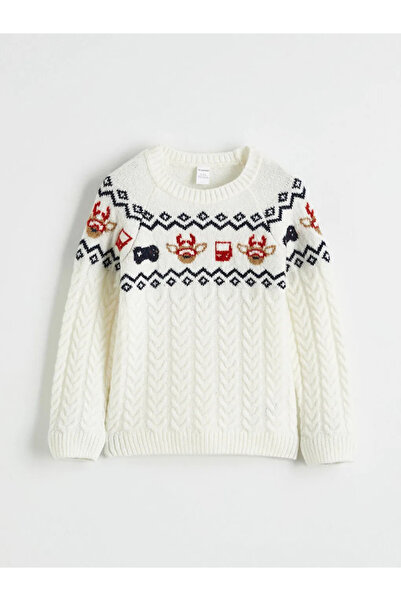 LC Waikiki Pulover tricotat pentru băieți cu tematică de Anul Nou, bej