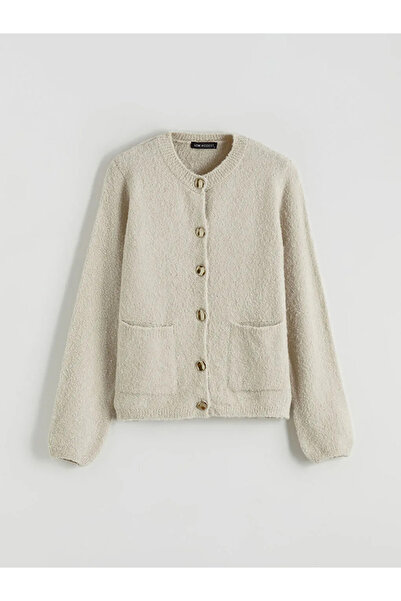 LC Waikiki Ecru Crew Neck Women's Knitwear Cardigan