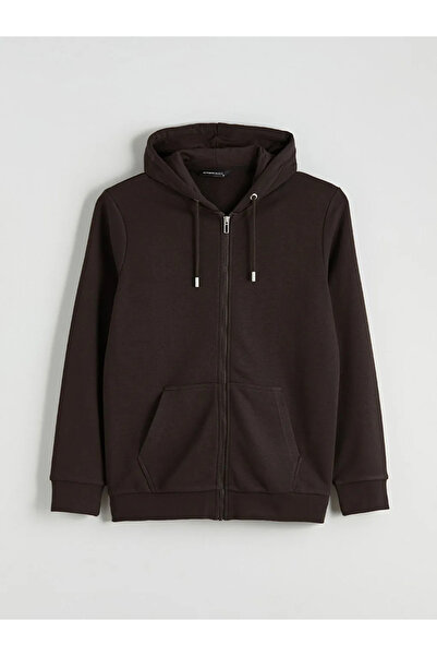 LC Waikiki Καφέ ανδρικό φούτερ με φερμουάρ και κουκούλα σε στάνταρ μέγεθος