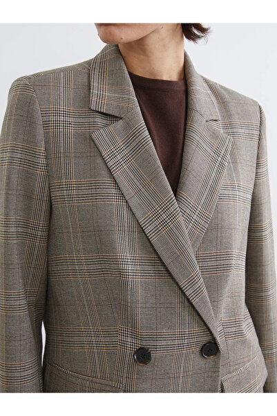 LC Waikiki Brown Plaid Women's Blazer Jacket