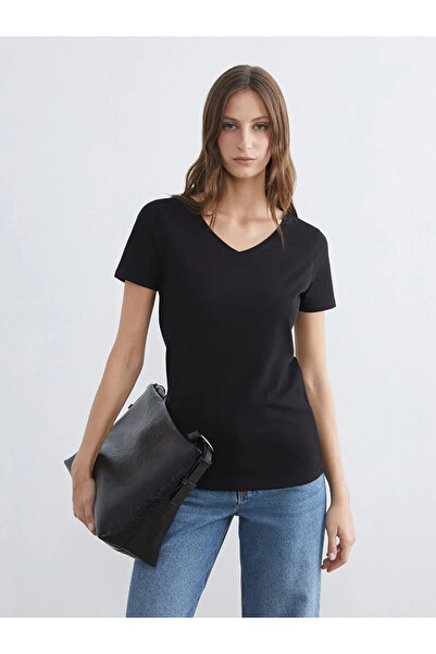 LC Waikiki Women's Black V-Neck T-Shirt