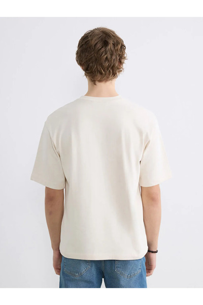 LC Waikiki Ecru Crew Neck Printed Combed Cotton Men's T-Shirt