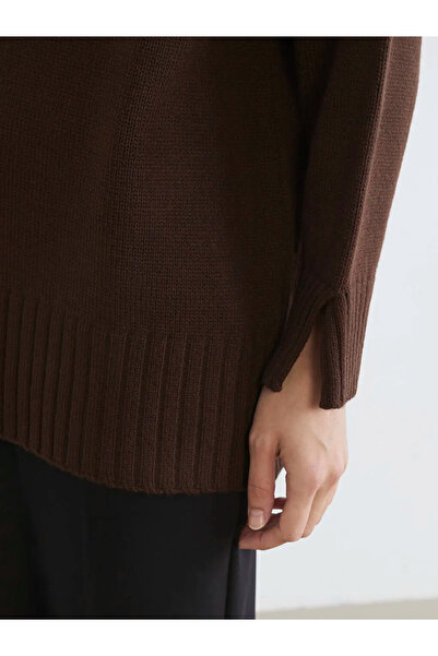 LC Waikiki Brown Crew Neck Oversized Women's Knitwear Tunic