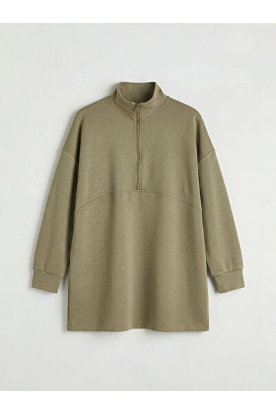LC Waikiki Khaki High Collar Soft Touch Women's Sweatshirt Tunic