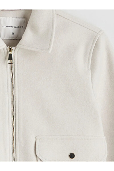 LC Waikiki Ecru Shirt Collar Women's Cashmere Jacket