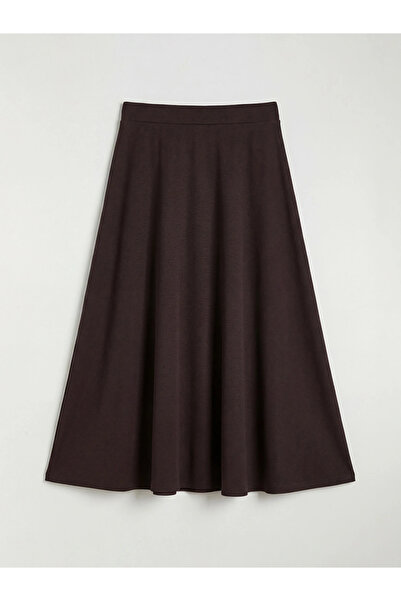 LC Waikiki Brown plus size elastic waist flared skirt