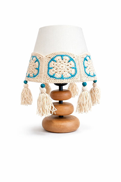 nijiartdesign Round Three-Layer Wooden Leg Lampshade with Simple Crochet Moti...