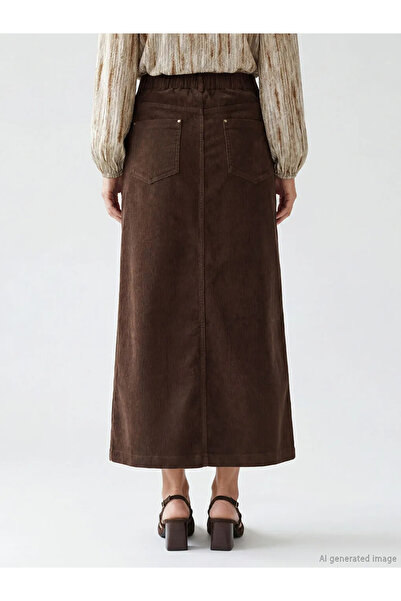 LC Waikiki Brown Plus Size Standard Fit Corduroy Skirt