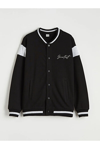 LC Waikiki Black Printed Boy's College Jacket