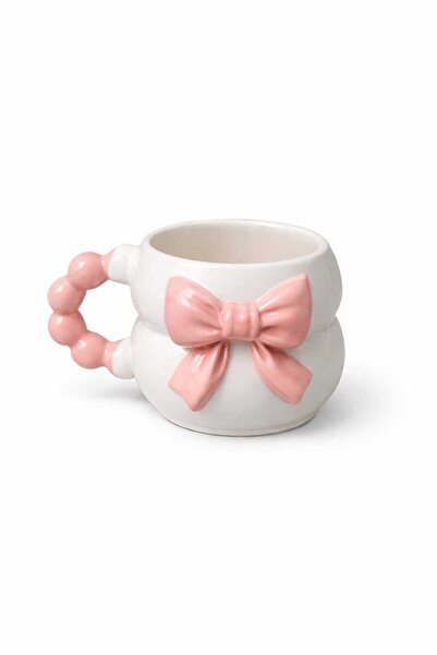 SırART 3D Embossed Pink Bow Pattern Custom Embossed Fully Handmade Ceramic Mug